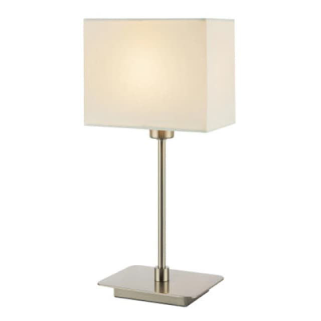 Happy Homewares Contemporary Satin Nickel Bedside Table Lamp With White Cotton Fabric Shade