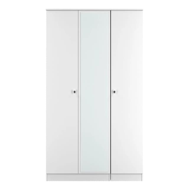 Welcome Furniture Ready Assembled Yarmouth Tall Triple Mirrored Wardrobe In White & White YAR147WGW