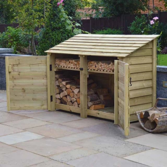 Rutland County Garden Furniture Ltd Hambleton 4ft Log Store with Doors & Kindling Shelf, W180 cm, Green Green Unisex