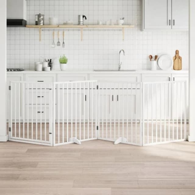 vidaXL Dog Gate with Door Foldable 4 Panels White 320cm Poplar Wood, White 352187