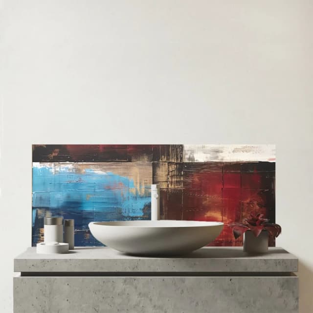 Warren Reed - Designer Rustic Harmony In Bold Colours Glass Bathroom Splashback Multicolor Unisex