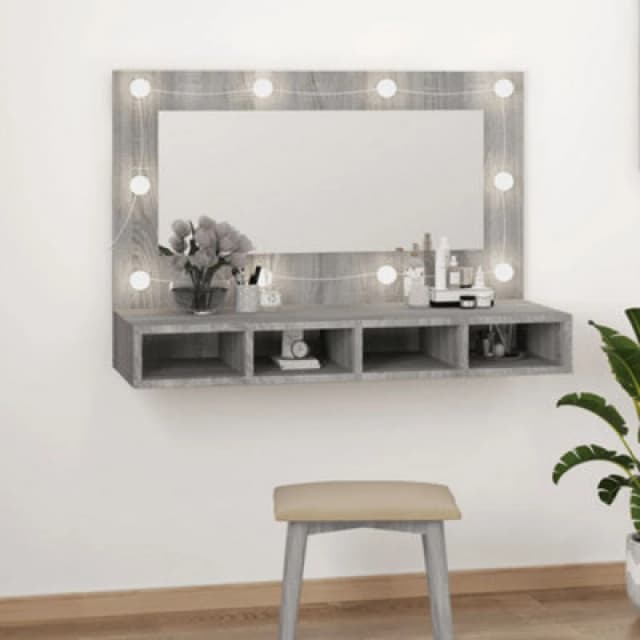 vidaXL Mirror Cabinet with LED Grey Sonoma 90x31.5x62 cm, Grey 820458