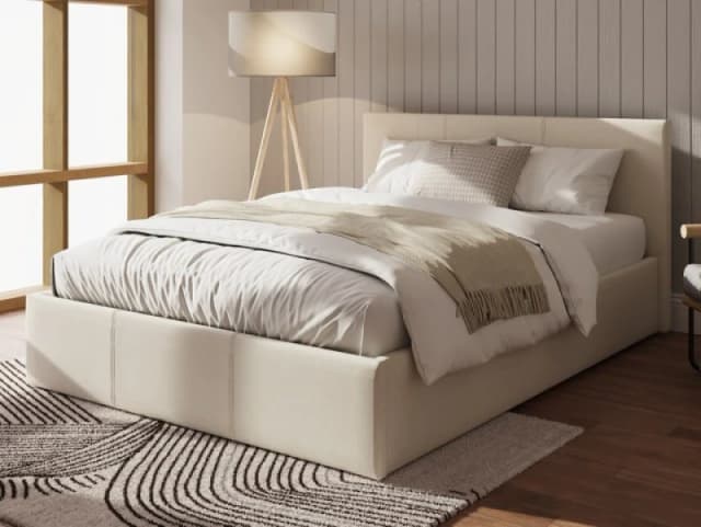 GFW Ecuador 4ft Small Double Natural Hopsack Fabric Side Lift Ottoman Bed Frame