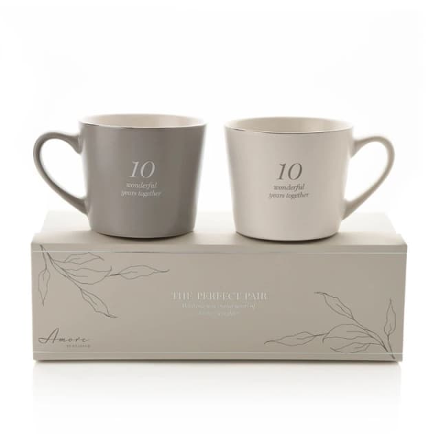 Amore by Juliana Set of 2 Grey & White Mugs - 10th Anniversary Multi unisex