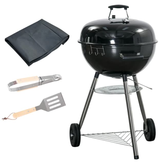 Outsunny Portable Kettle Charcoal Grill BBQ Smoker With Cover - Lid - & Thermometer TJ Hughes 5063603028494