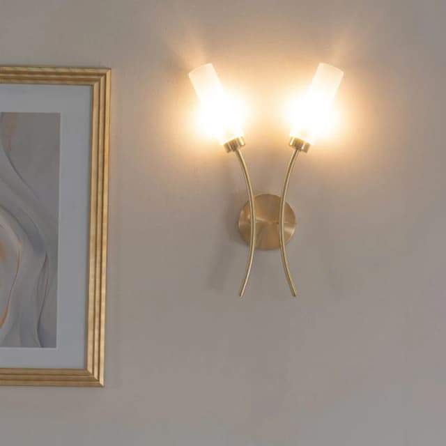 ValueLights Maya Pair of 2 Way Curved Upright Reed Shaded Wall Lights with LED Bulbs Black