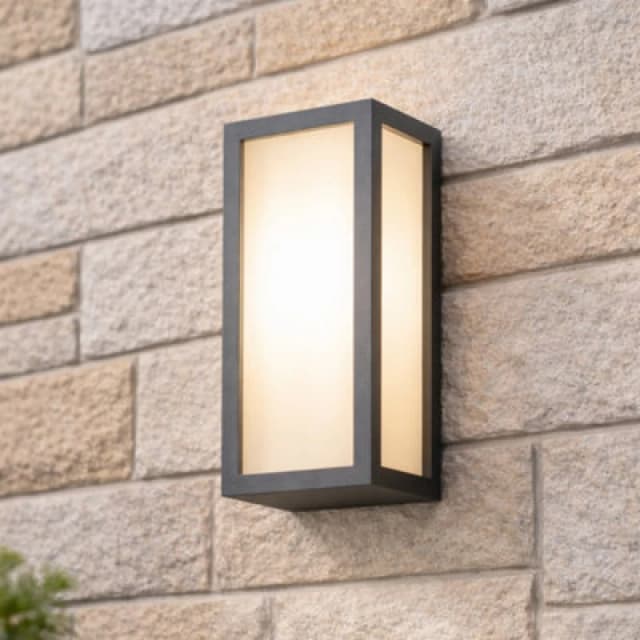 CGC Lighting 'Kinsley' Black E27 Outdoor Wall Light Box Lantern Opal Diffuser IP54 Black unisex