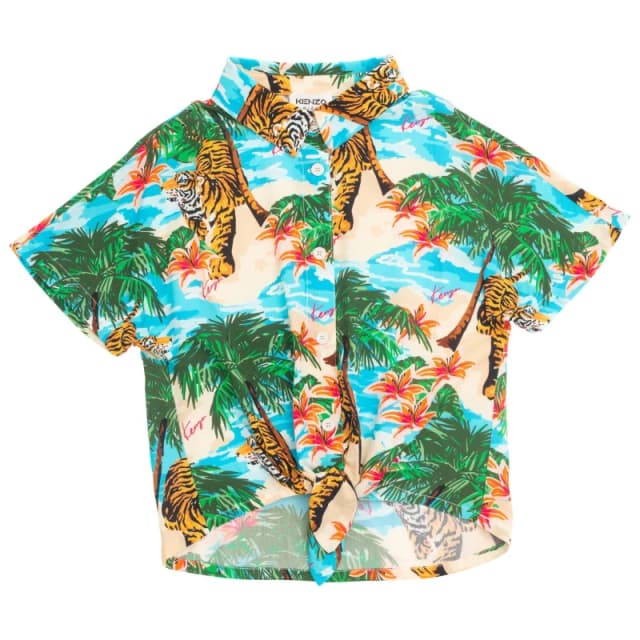 Kenzo Kids Tropical Print Short-Sleeve Patterned Shirt Off White female 5Y