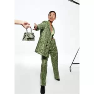 Missguided Faux Leather Snake Print Wide Leg Trousers - Green