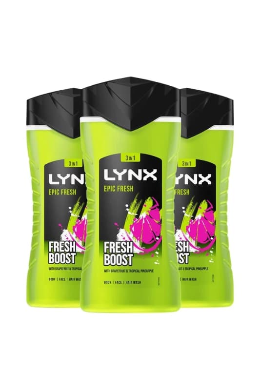 Lynx 'Shower Gel' Epic Fresh 225ml 3 Pack Green male