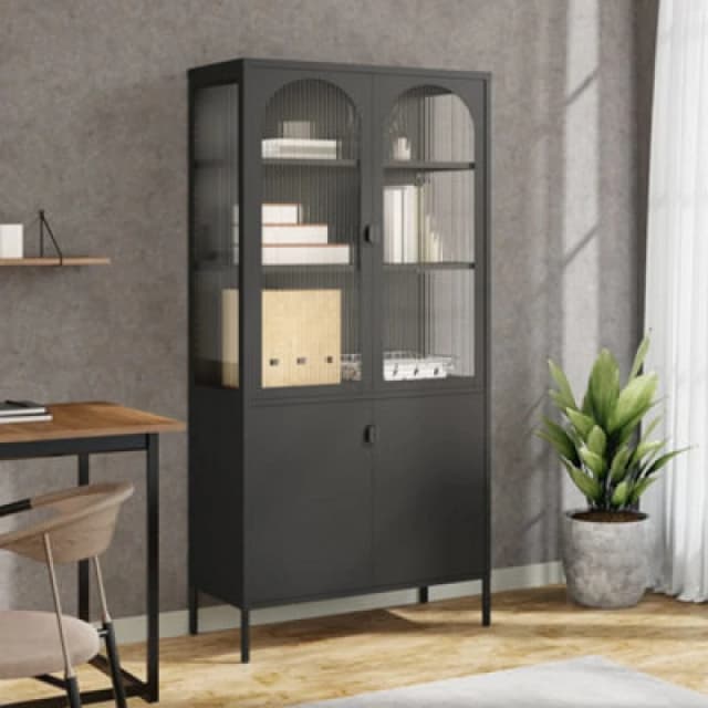 VIDAXL Highboard Black 90x40x180cm Glass and Steel Vidaxl 8720845782313