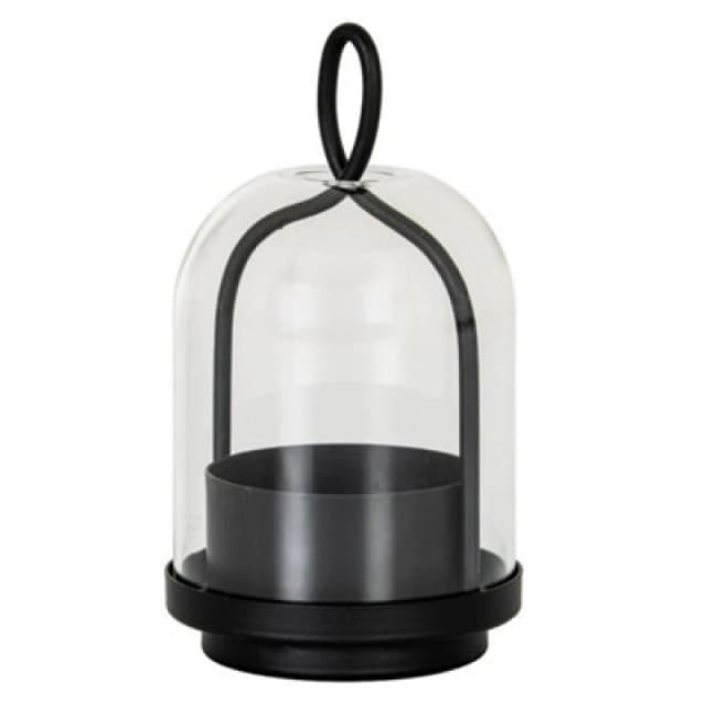 Hill Interiors Nyx Large Candle Holder With Glass Cloche - L10 X W10 X H23cm - Black