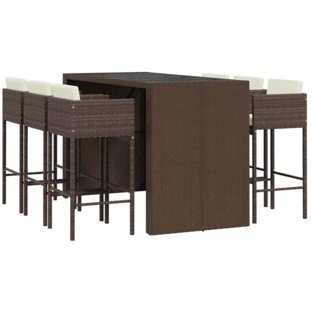 vidaXL 7 Piece Garden Bar Set with Cushions Brown Poly Rattan, Brown 3203951