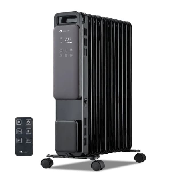 PureMate 2500W 11 Fin Oil Filled Radiator - Portable Electric Heater w/ Digital Screen, Touch Control, Adjustable Thermostat, 3 Heat Modes, 24Hr Black