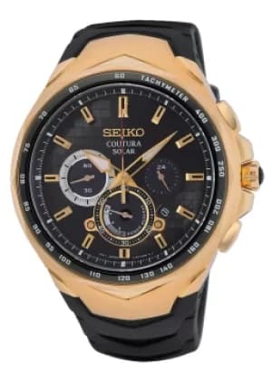 Seiko Coutura Solar Quartz Black Dial Black Silicone Strap Mens Watch SSC810P9