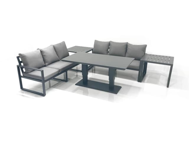 Fimous 6 Seater Aluminium Outdoor Garden Furniture Set with Adjustable Rising Lifting Dining Table 3 Seater Sofa 2 Side Tables Dark Grey Dark Grey Uni