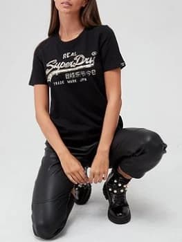 Superdry Vintage Logo Boho Sparkle Tee - Black, Size 12, Women