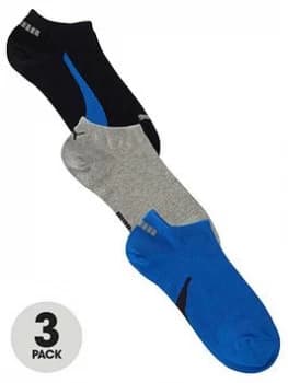Puma 3 Pack Lifestyle No Show Socks - Navy/Grey/Blue, Navy/Grey/Blue Size M Men