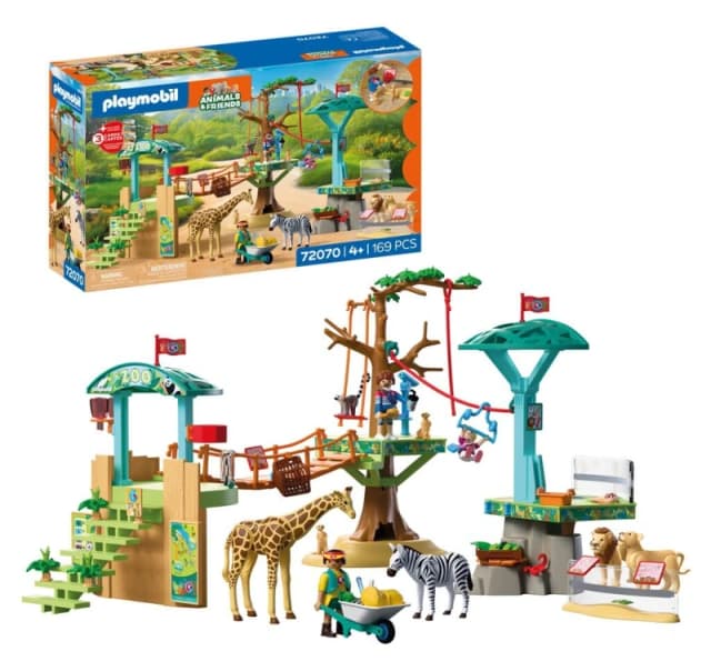 PLAYMOBIL Animals & Friends Dierentuin Wildernis Klimpark 3 platforms met kabelbaan en hangbrug speelgoed voor kinderen vanaf 4 jaar 72070