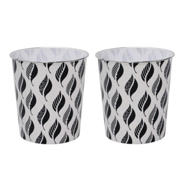 JVL JVL - Small Leaves Waste Paper Bin, Black and White, Set of 2 16-214-2