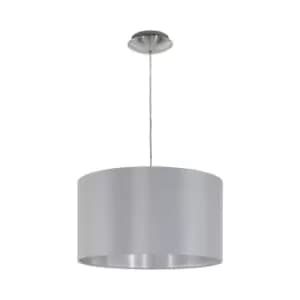 Pendant Light Colour Satin Nickel Steel Shade Grey Silver Fabric Bulb E27 1x60W