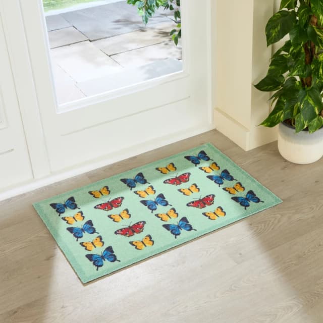 Artsy Mats Butterfly Pattern Indoor Washable Doormat 80x50cm in Light Green Size: 50cm x 80cm Light Green Unisex 50cm x 80 cm