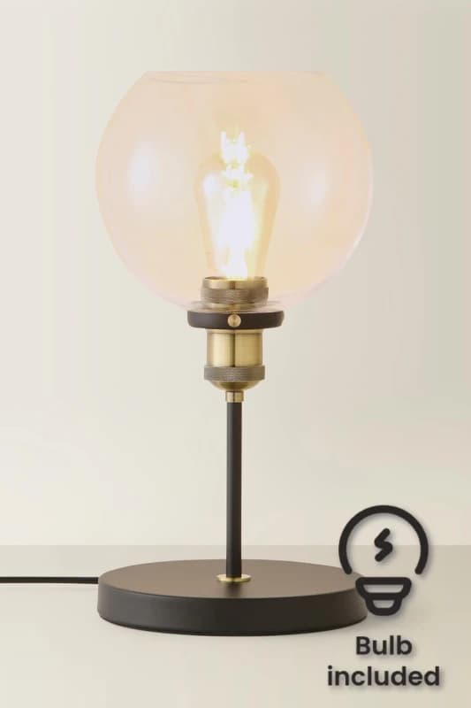 ValueLights Sheridan Industrial Glass Bowl Gold Trim Black Table Lamp and LED Bulb Black