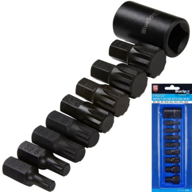BlueSPOT Bluespot - 9pc Impact Spline Bit Socket Set M6-M18 S2 Steel 1/2' Drive 1496