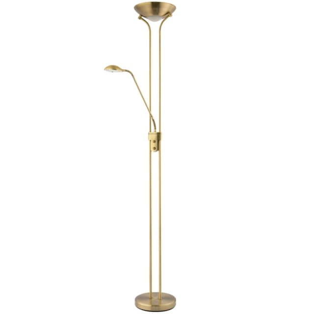 Happy Homewares LED Mother & Child Floor Lamp with Rotary Dimmer Switches & Reading Light in Metallic Gold Metallic Gold Unisex