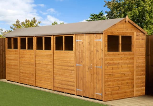 Empire Sheds Empire Modular Apex 6X20 Dipped Treated Tongue And Groove Wooden Garden Shed Double Door & Windows (6' X 20' / 6ft X 20ft) (6X20)