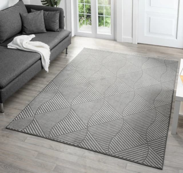 Vellure Modern Indoor Living Room Area Rug Embossed Metallic Sheen Pyramid Design Anthracite 120X170 Cm