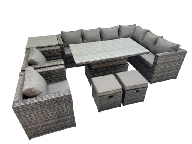 Fimous 10 Seater Rattan Corner Sofa Sets with 2 Chairs 2 Stools Side Table in Dark Grey Dark Grey Unisex
