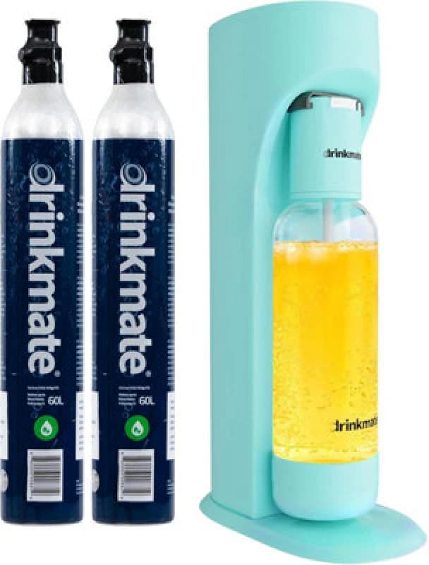 Drinkmate Omnifizz Sparkling Water Soda Maker With 2X 60L Co2 Cylinders, Arctic Blue