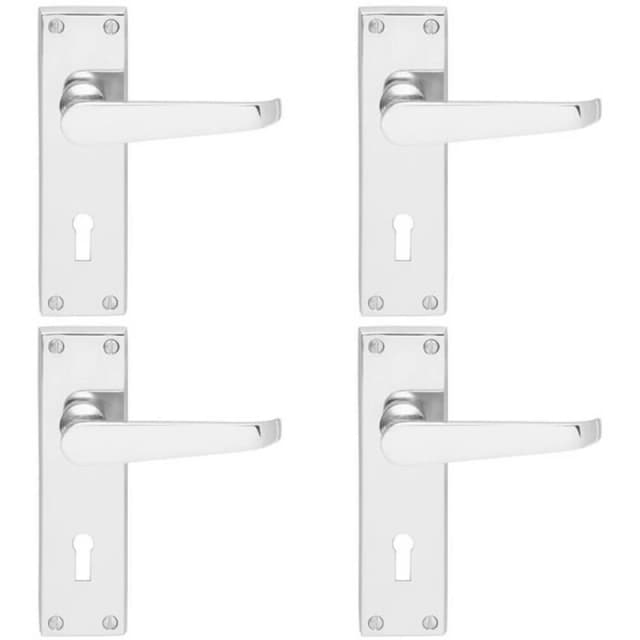 Loops 4x Victorian Flat Lever on Lock Backplate Handle 150 x 42mm Polished Chrome Multi