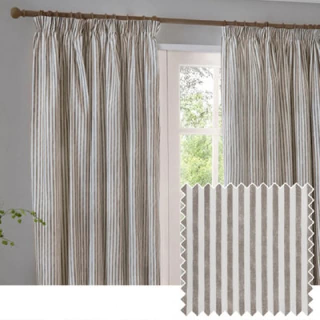 Yard Hebden Striped Cotton Pencil Pleat Curtains, Mole, (W) 117 X (D) 137Cm