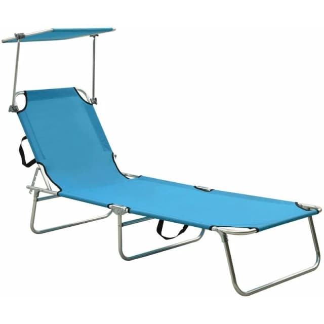 VIDAXL Folding Sun Lounger with Canopy Steel Turquoise and Blue Vidaxl 8720286072769