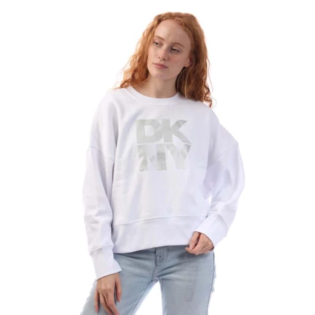 DKNY Foil Logo Crew Neck Sweat Crew Sweaters L White silver 31291701430