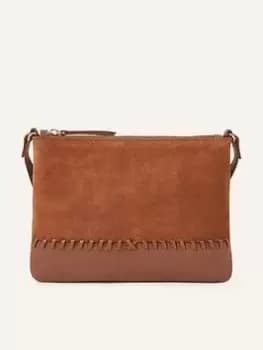 Accessorize Leather Stitch Detail Cross-Body Bag, Brown, Women