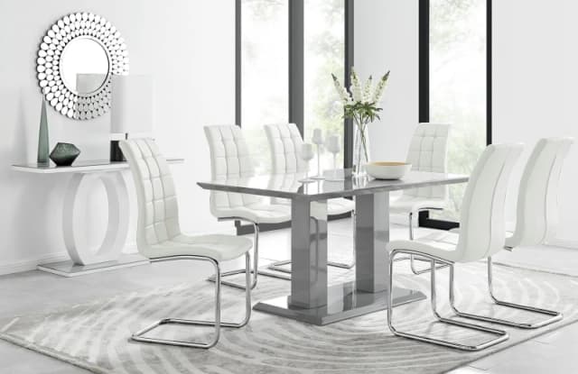 FurnitureboxUK FurnitureboxUK Imperia 6 Grey Dining Table and 6 Murano Chairs in Off White Off White One Size Unisex 5056542640742