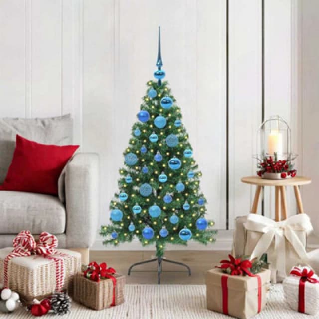 vidaXL Artificial Pre-lit Christmas Tree with Blue Balls Green 120cm PVC, Green 3396996