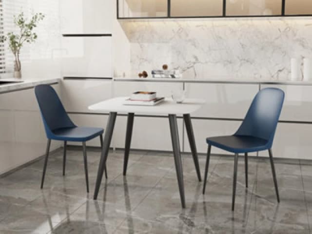 Core Products Aspen White 80Cm Square Dining Table With 2 Blue Plastic Duo Design Chairs