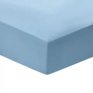 Joules Cotton Percale Plain Dye Kingsize Fitted Sheet, Coastal Blue