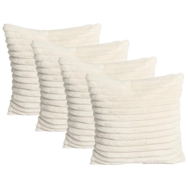 OHS OHS 2 x Faux Fur Thick Rib Filled Cushion Covers in Natural Size: 45cm x 45cm Natural 45cm x 45cm Unisex 5027434212347