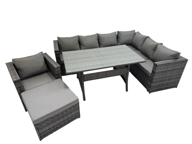 Fimous 8 Seater Patio Dining Corner Sofa Sets with Chair Big Stool in Dark Grey Dark Grey Unisex