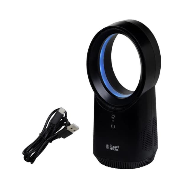 Russell Hobbs Bladeless Desk Fan Compact Wireless Electric Cooling with 3 Speeds in Black One Size Unisex 5056233838557