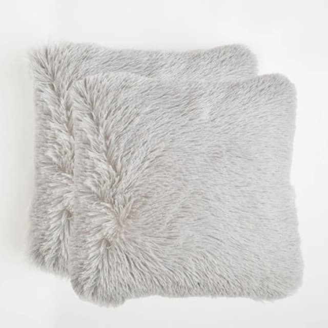 OHS OHS Set of 2 Fluffy Shaggy Filled Cushion with Cover Square in Silver Size: 45cm x 45cm Silver 45cm x 45cm Unisex 5027434174355