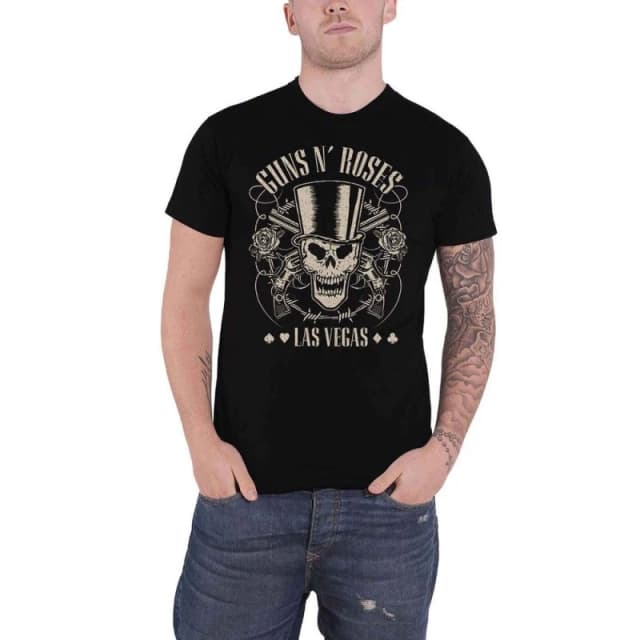 Guns N' Roses Guns N Roses Men Top Hat, Skull & Pistols Las Vegas T-Shirt in Black Size: large Black L Male 5063238512436