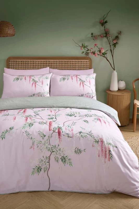 Soiree 'Enya' 100% Cotton Floral Print Duvet Cover Set in Pink Size: Double Pink Unisex Double
