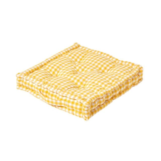Homescapes Cotton Gingham Check Floor Cushion Yellow