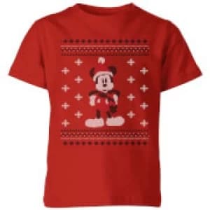 Disney Mickey Scarf Kids Christmas T-Shirt - Red - 11-12 Years